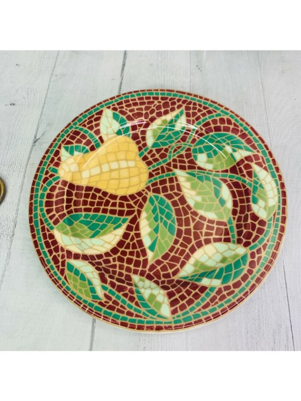 Pier 1 One MOSAIC FRUIT Red Yellow Earthenware Italy Lunch Salad Plates Set 4